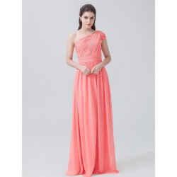 One Shoulder Pleated Chiffon Bridesmaid Dress