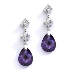 CZ Bridal or Bridesmaids Necklace Pendant with Amethyst Crystal Drop