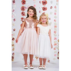 Short sleeve Sequin Bodice Tulle Skirt Flower Girl Dress