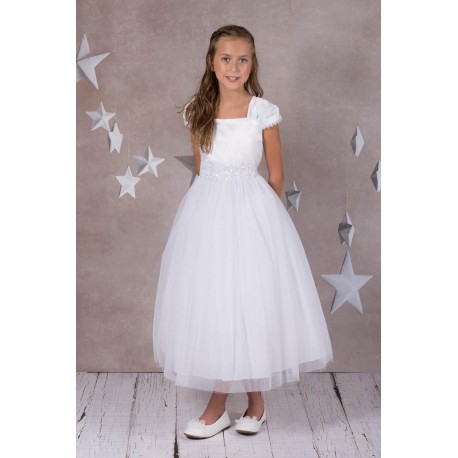 Pleated Cap Sleeves First Communion Dress