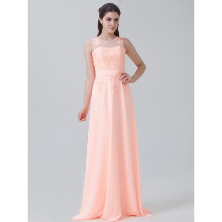 Lace Chiffon Bridesmaid Dress with Illusion Neckline