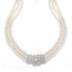 3-Row Pearl & Cubic Zirconia Vintage Bridal Necklace