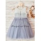 Key Hole Dotted Sheer Lace Appliques Flower Girl Dress