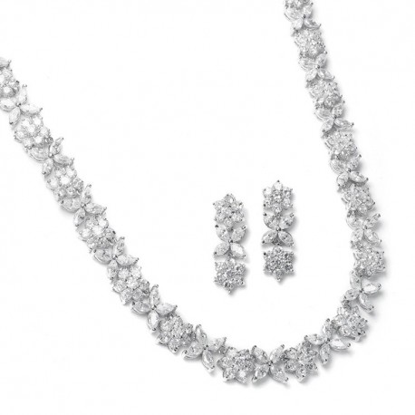 CZ Bridal Necklace with CZ Marquis Flowers