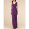 Pleated Chiffon V-neck Column Sheath Bridesmaid Dress