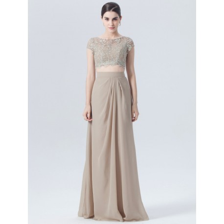 2 Piece Lace Chiffon Crop Top Bridesmaid Dress
