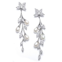 Cascading Freshwater Pearls & CZ Earrings
