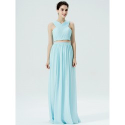 2 Piece Chiffon Ruched Crop Top Bridesmaid Dress