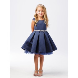 Satin Tulle Hem Beaded Belt Flower Girl Dress