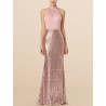 Halter Sequin Chiffon Bridesmaid Dress