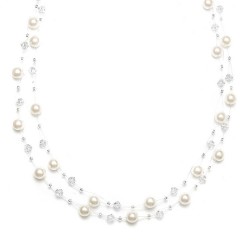 2-Row Pearl & Crystal Bridal Illusion Necklace