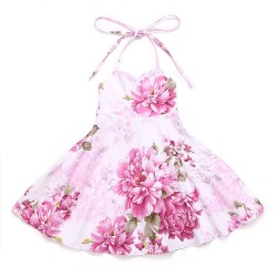Pink Vintage Floral Halter Sweetheart Flower Girl Dress