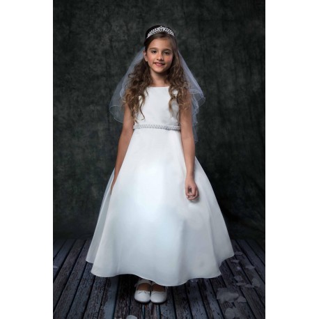 Satin Pearl Trim First Communion Dress