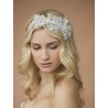  Sculptured White Lace Wedding Headband with Crystals & Beads