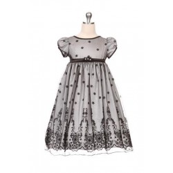 Size 8 Black Silver Embroidered Tulle Flower Girl Dress