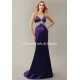 Sexy Open Back Mermaid Beaded Satin Ball Formal Dress Deep V-Neck