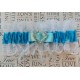 Blue Satin Lace Wedding Garter Heart Rhinestone