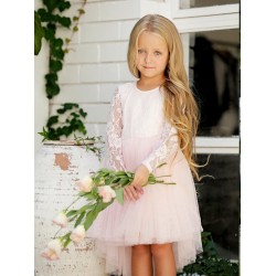 Long Sleeve Lace Tulle High-Lo Skirt