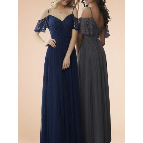 Lace Bridesmaid Dress with off-the-shoulder and straps