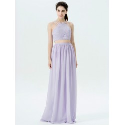 2Piece Chiffon Dress With Pleats Criss Cross Crop Top
