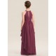 Beaded Halter Scoop Chiffon Junior Bridesmaid Dress