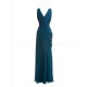 V-neck Pleated Chiffon Draped Bridesmaid Dress