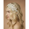 Sculptured Ivory Lace Wedding Headband with Crystals & Beads