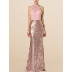 Halter Sequin Chiffon Bridesmaid Dress
