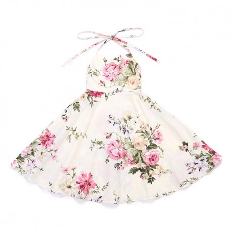 Cream Vintage Floral Halter Flower Girl Dress