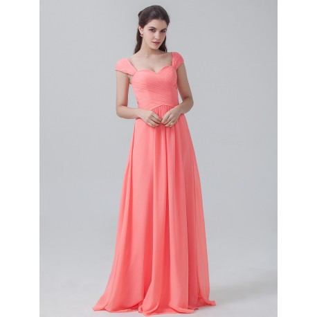 Cap Sleeves Pleated Chiffon Bridesmaid Dress