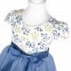 Smokey Blue Cap Sleeves Floral Tutu Flower Girl Dress