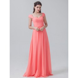 Cap Sleeves Pleated Chiffon Bridesmaid Dress
